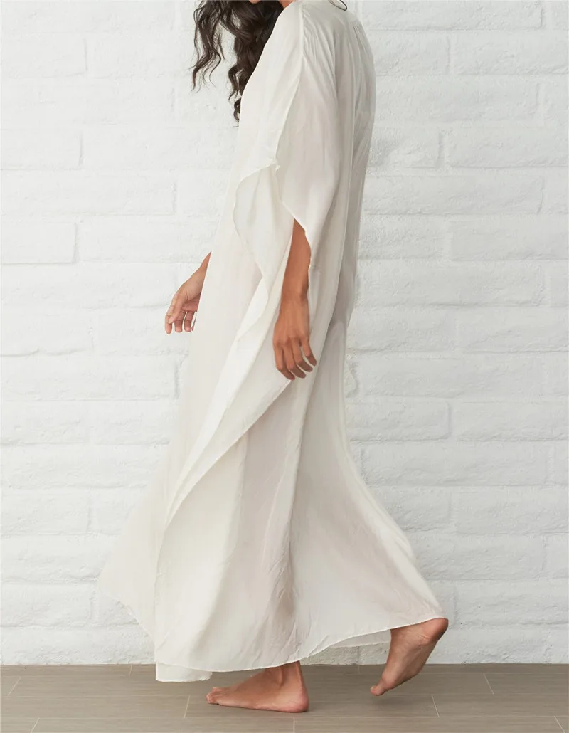 2021 новые свободные белый Хлопковый кафтан пляжное платье размера плюс женская