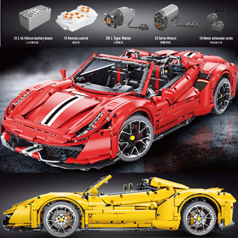 Construcci&oacute;n del coche de carreras T5005, 3608 Uds., alta tecnolog&iacute;a, amarillo, 488, Pista, deportes, modelo 1:8, con Motor, bloques de construcci&oacute;n, juguetes, regalo-1