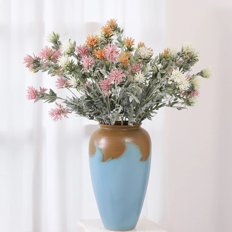 

2PCSArtificial flower six head eryngium artificialPlant green plant Home wedding decoration potted Flower Arrangement silkFlower