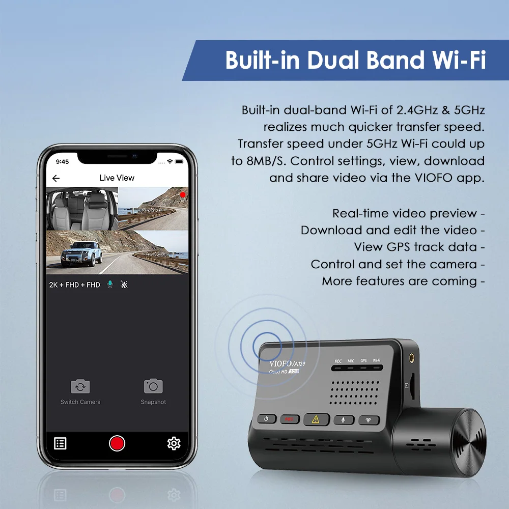 VIOFO A139 Автомобильный видеорегистратор 3 канала с GPS встроенный Wifi Sony сенсор камера