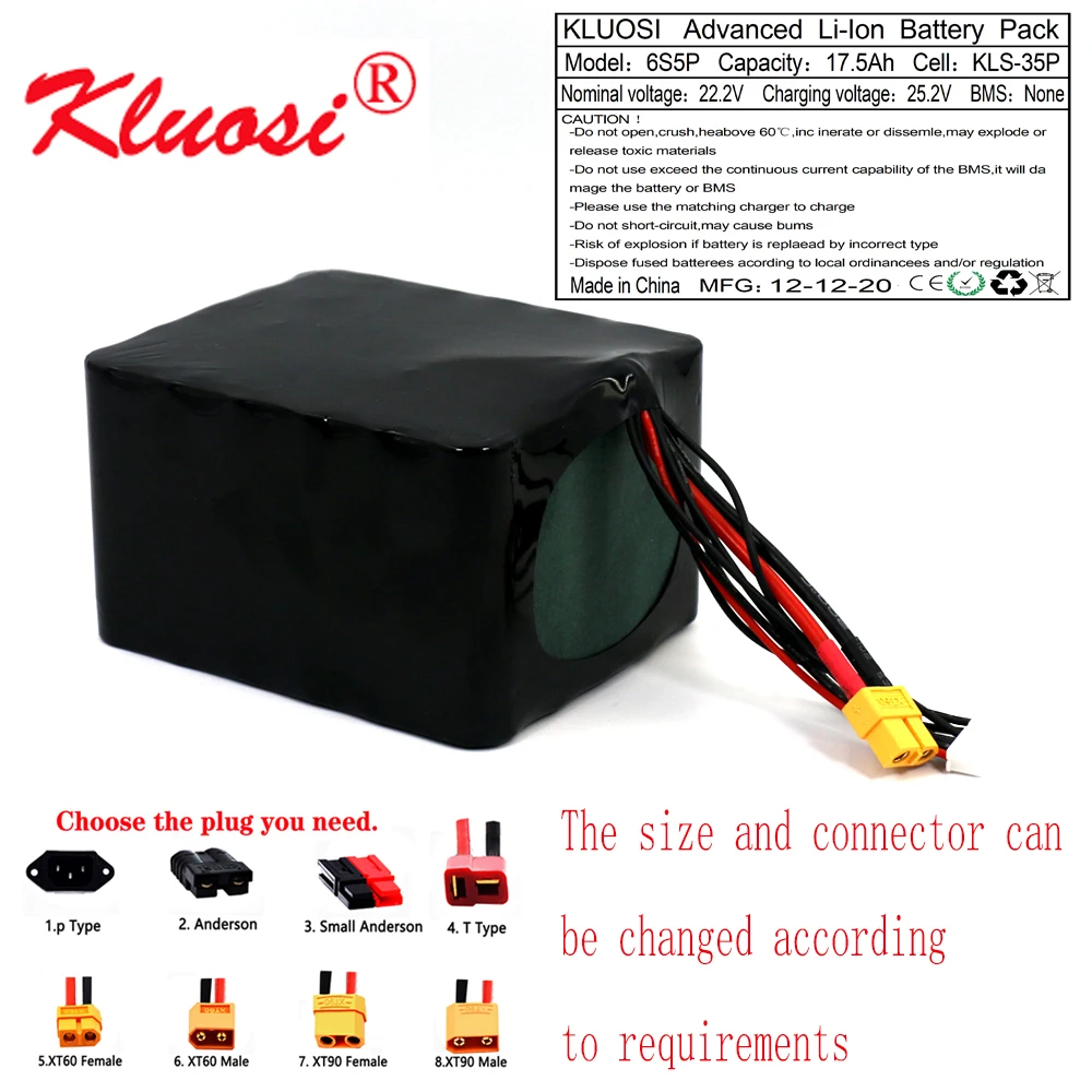 KLUOSI 6S5P 24V 17.5Ah 18Ah 25 2 V Высокая Ёмкость Бла (беспилотный летательный аппарат