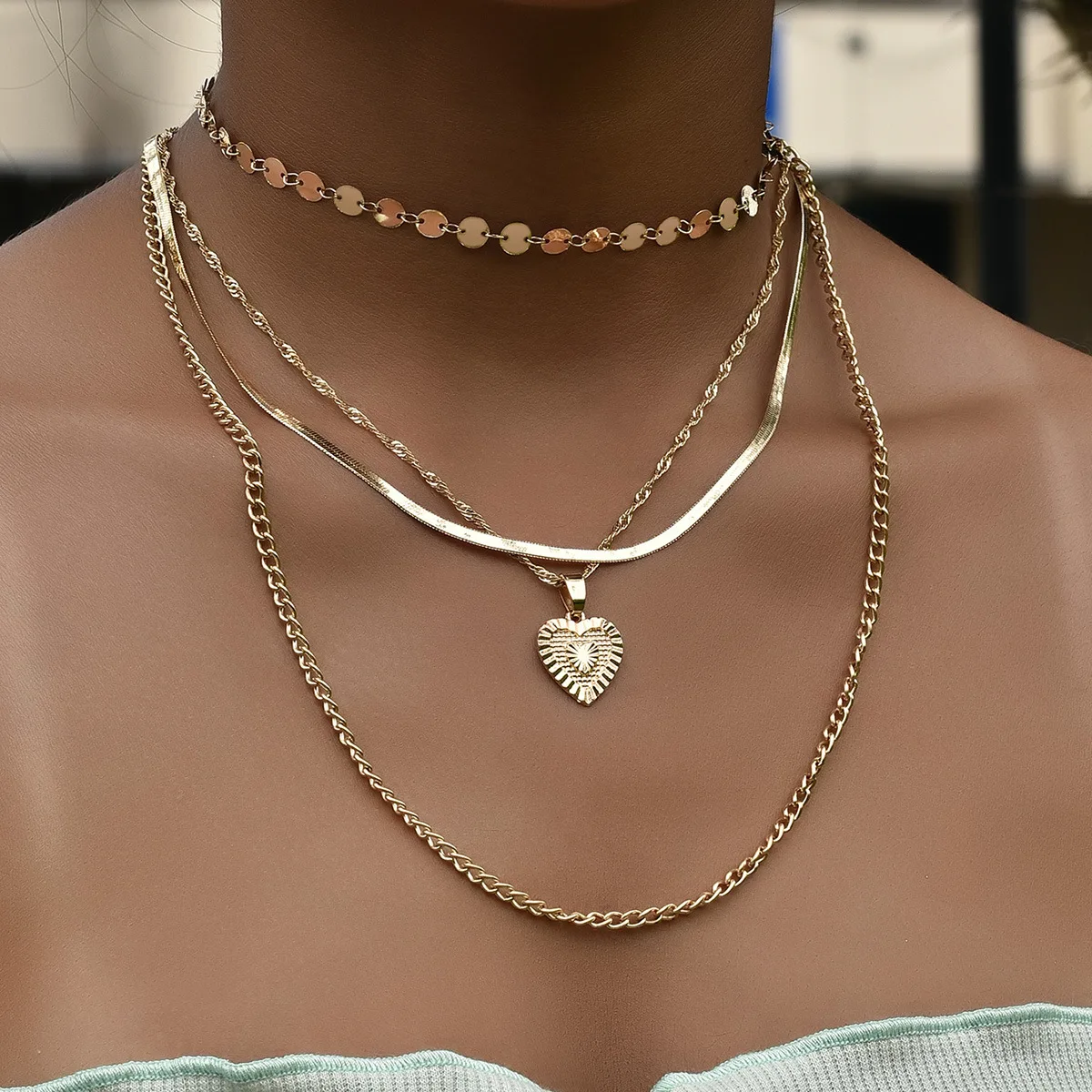 

Metallic 4 Layer Chain Women Girl Star Necklace Multilayer Love Heart Tassel Pendant Necklace