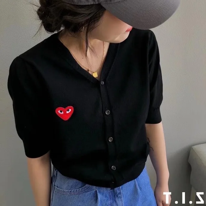 

SHZQ Fashion Women Short Sleeve Knitted Cardigan Casual Embroidery Love-Heart Short Sleeve Cardigan Casual For Women