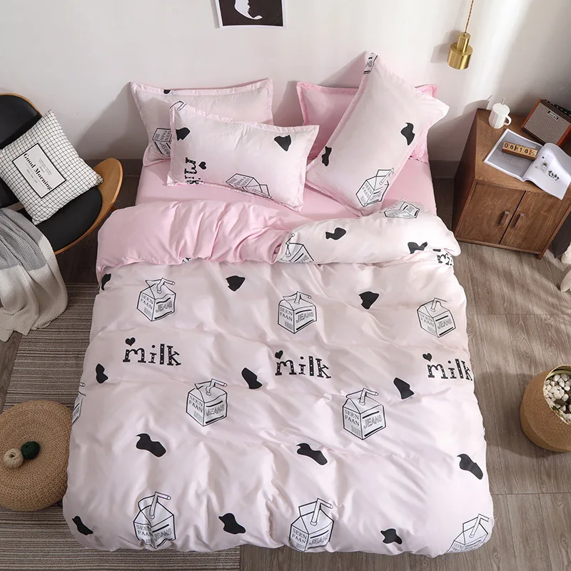 

Textile Aloe Cotton 3/4pcs Bedding Set Light Pink Milk Box Pattern Sheet Elegant Soft Queen King Soft Breathable Oceania