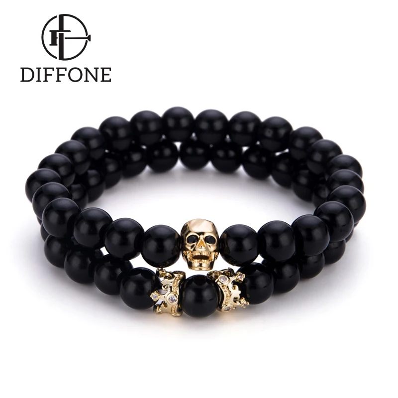 Мужской набор браслетов Diffone Готическая корона с черепами 2 шт. подарочные