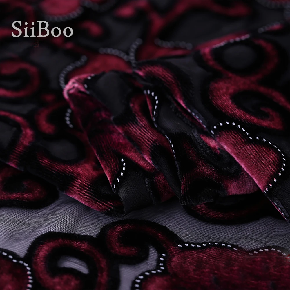 Элегантная Шелковая ткань синего красного цветов из флока и вискозы для платья