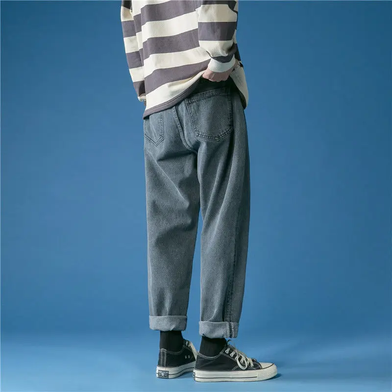 

2020 Men's Baggy Homme Casual Pants Classic Style Jeans Blue Color Loose Straight Pants Biker Denim Trousers Large Size S-2XL