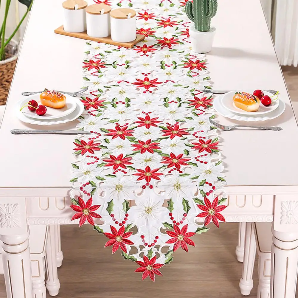 

On Salling! Table Runner Hollow Embroidered Tablecloth Home Dining Table Coffee Table Decoration Tablecloth Christmas 5P
