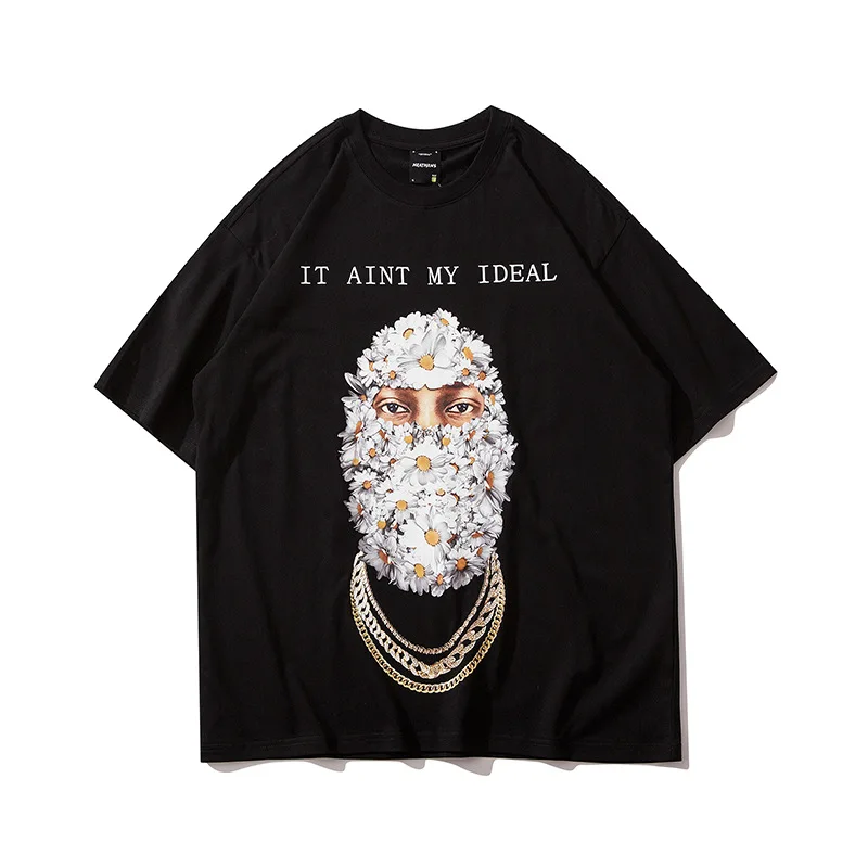 

Men T Shirt Streetwear Hip Hop Masked Portrait Harajuku Daisy Tshirt Oversize New Arrive Cotton Tops Tees Male Couple T-Shirt