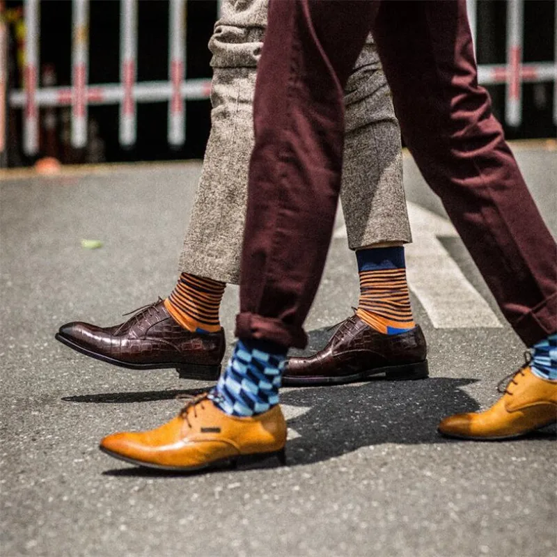 Новинка носки MYORED 5 цветов мужские хлопковые Смешные цветные полосатые модные