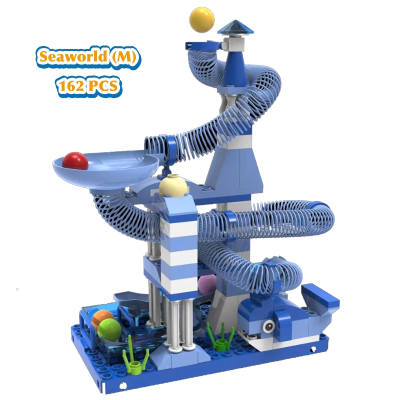 Детские блестящие 65-203 шт мраморные беговые дорожки Duplo DIY блоки игрушки строительные блоки весенние горки для детей мальчик девочка подарок на день рождения - Цвет: seaworld(m)