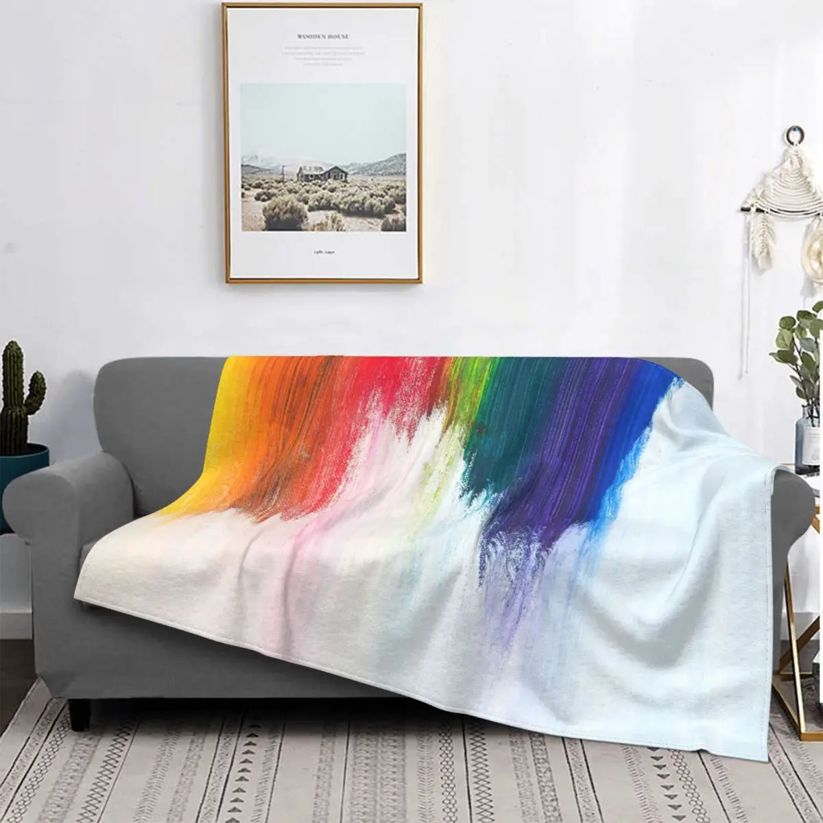 

Mantas de franela coloridas de arcoíris, decoración textil, manta cálida multifunción impermeable para el hogar y el coche