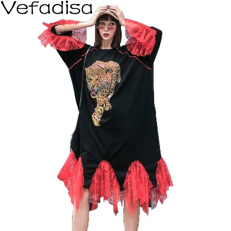 Женское Сетчатое платье Vefadisa черное большого размера с рукавами-бабочками и