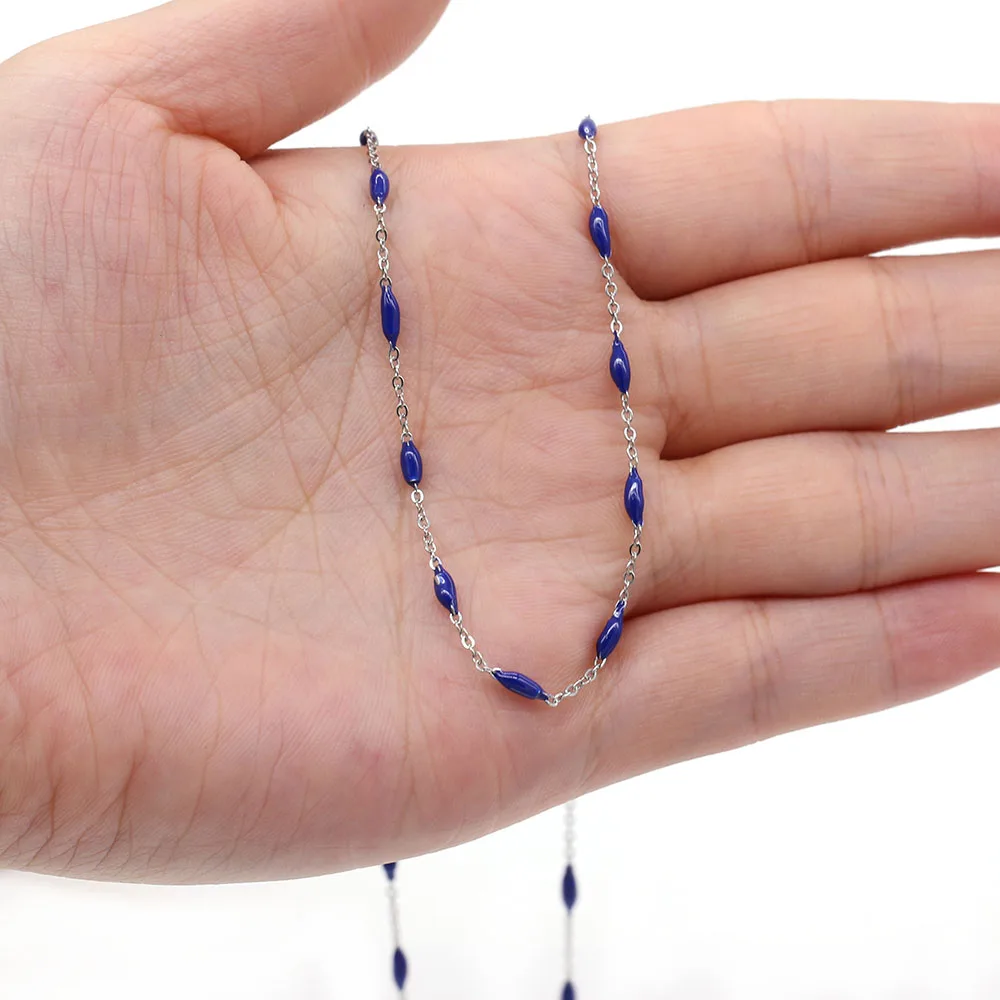 

1 Meter Stainless Steel Chain 3x8mm Dripping Oil Stone Beads for Jewelry Findings DIY Necklace Bracelet Accessories Woman Gifts