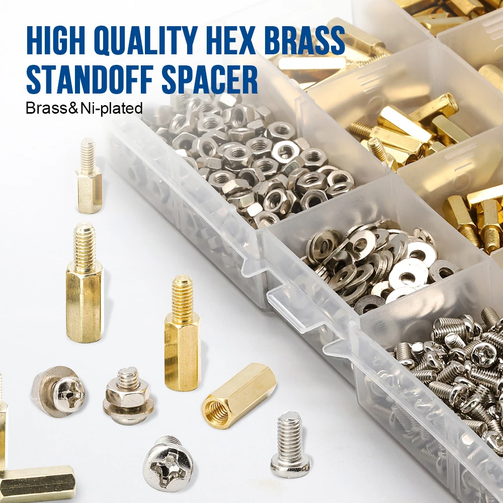 

910pcs/set M3 Male Female Hex Brass Standoff Spacer with Pan Head Screw Nut and Washer Assortment Kit pcb motherboard standoff