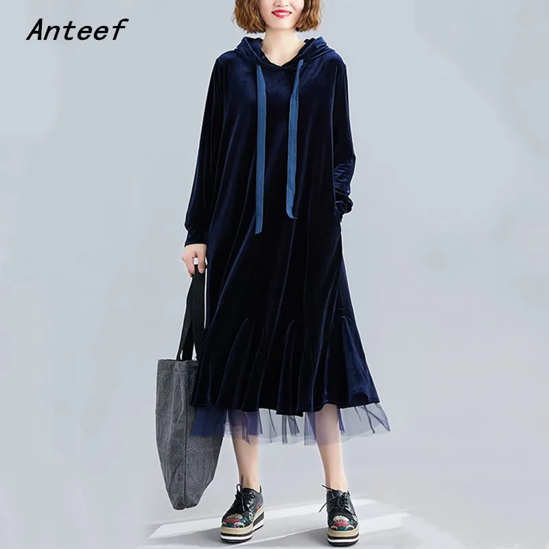 Женское бархатное платье с длинным рукавом повседневное свободное элегантное и