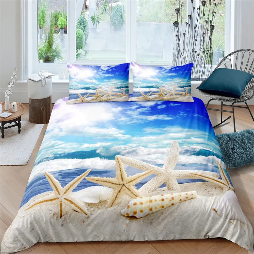 

3D Beach Digital Printing 2/3 Pieces/Set Duvet Cover & Pillow Soft Comforter Covers Single Twin Double Full Queen King Size