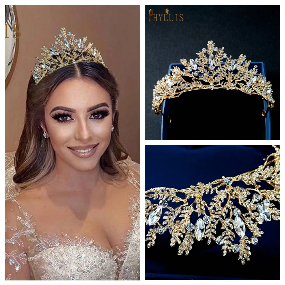 Женский свадебный головной убор A110 золотистый с кристаллами Корона невесты