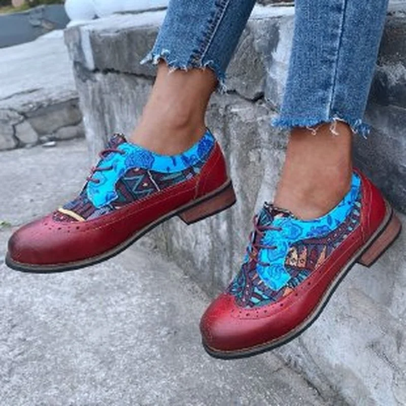 

Woman British Lace Up Brogues Flats Shoes Retro Chaussures Femme Vintage Oxford Shoes for Women Genuine Leather Flat Heel Shoes