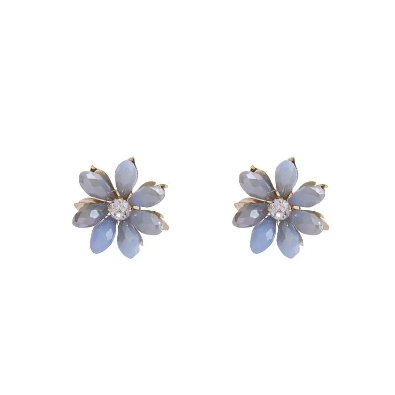 

New simple design crystal flower earrings three-dimensional small fresh camellia cold wind earrings