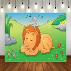 Реквизит для фотостудии Nitree Виниловый фон для фотосъемки мультяшный Лев сон на траве мышь для детей украшение на день рождения