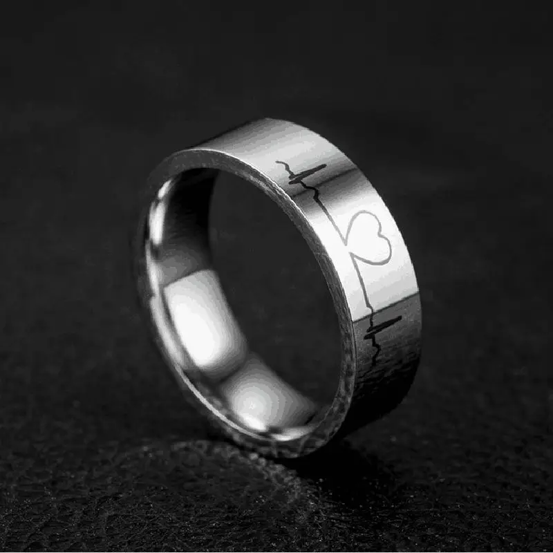 Парные кольца с ЭКГ и сердцебиением для мужчин женщин из нержавеющей стали 4 мм 6 -