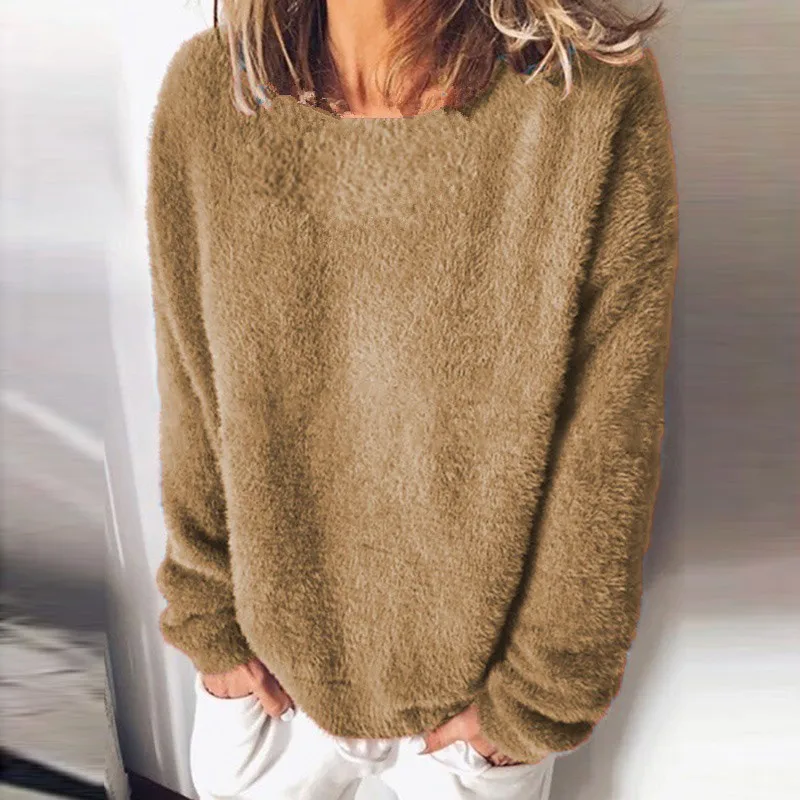 

Fashion Winter Fleece Pullovers Women'S Clothing Long Sleeve Top Knitted Sweaters Solid Color Female Ladies Pullovers Mujer Tops