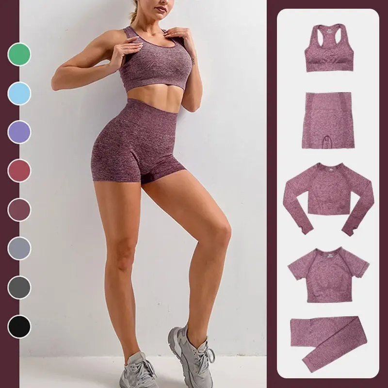 

Seamless Women Yoga Set Workout Sportswear Gym Clothing Fitness Long Sleeve Crop Top High Waist Leggings Sports Suits