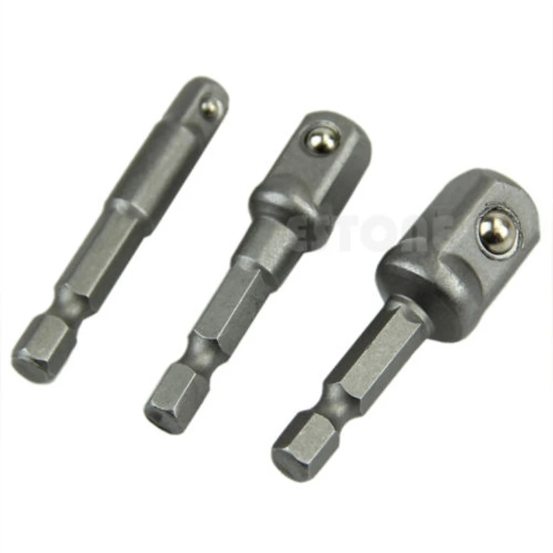 

3Pcs New Socket Adapter Set Hex Shank to 1/4",3/8",1/2" Impact Driver Drill BIts S08 Wholesale&DropShip