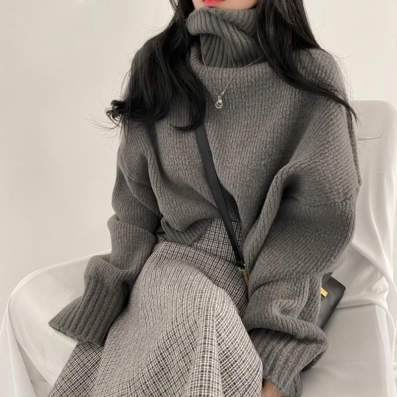 

Fall Winter Turtleneck Crop Sweaters Women Korean Fashion Loose Short Pullovers Female Casual Long Sleeve Knitted Jumpers Tops