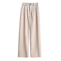 women fashion office wear straight pants ice silk wide leg suit pants vintage high waist zipper female apricot black trousers