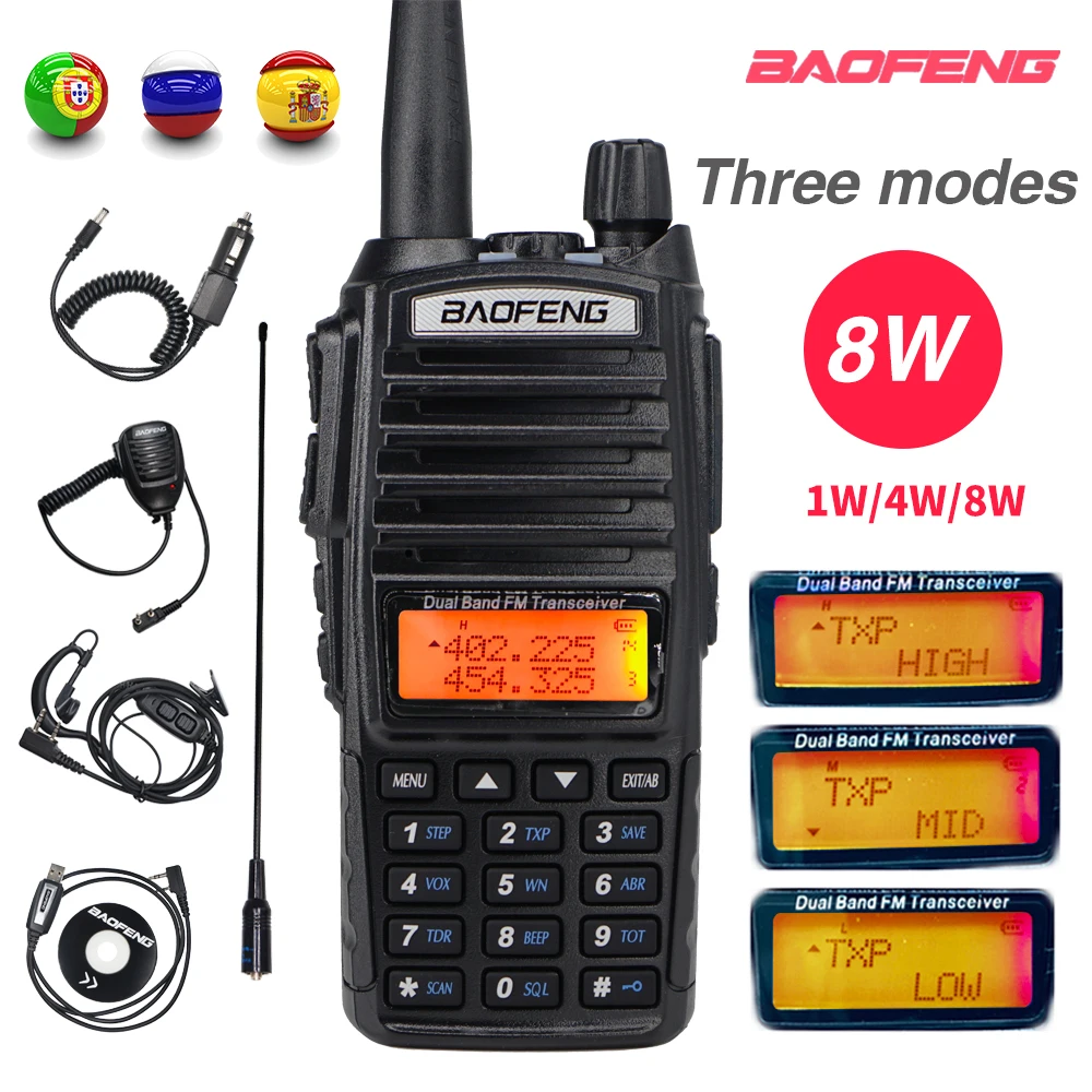 Baofeng UV-82 иди и болтай Walkie Talkie двухдиапазонный УКВ 400-520 МГц двухстороннее радио FM UV82