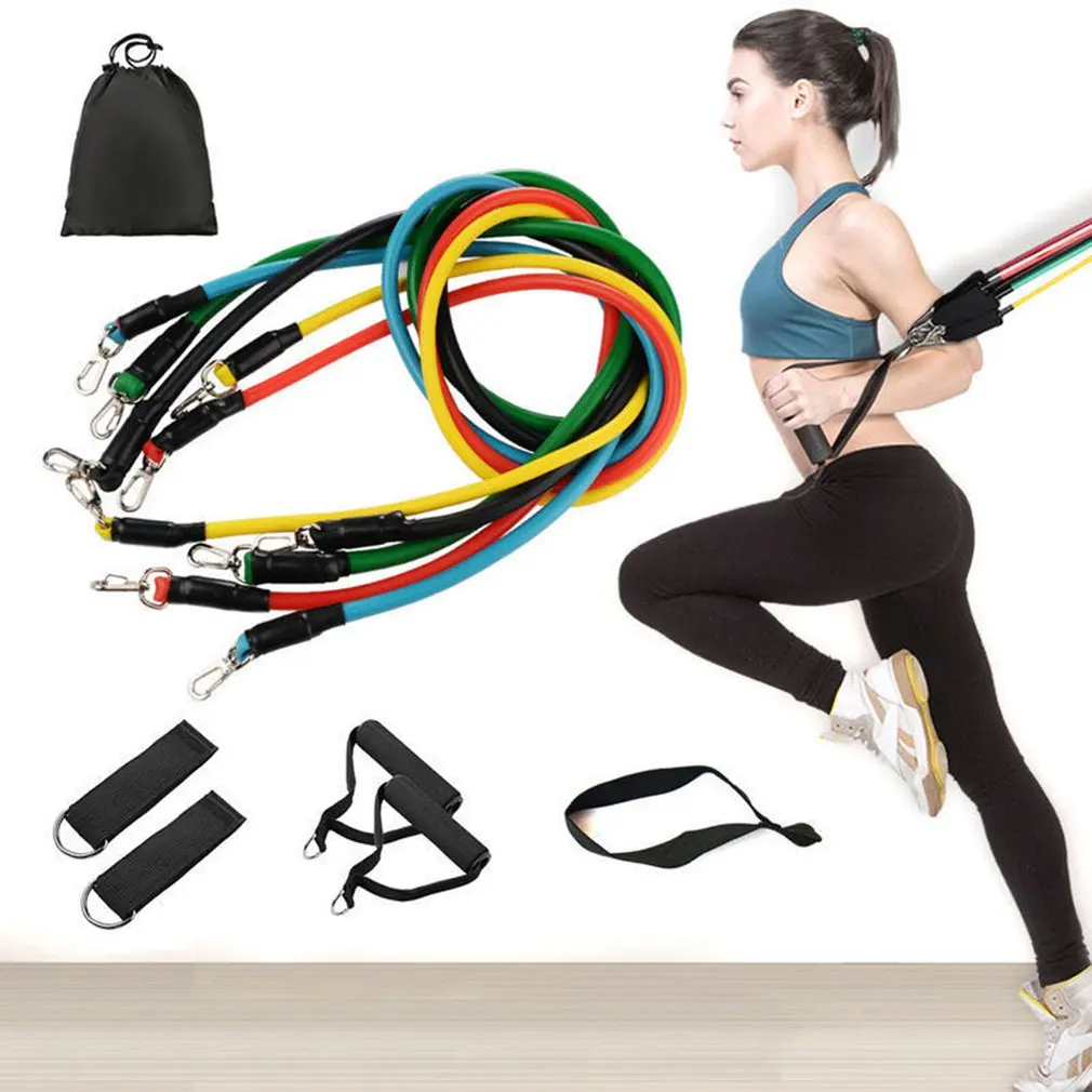 11-piece set Resistance BandsTensioner Pull Rope Fitness Multi-function Tensioner Suit Muscle Training Belt Elastic Sleeve Bands