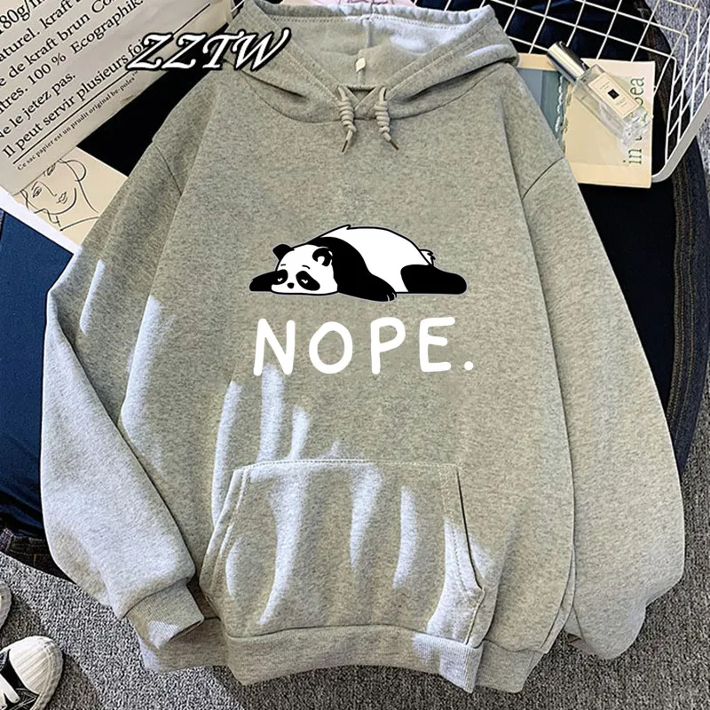 

Autumn Women Hoodie Plus Size S-3XL Cute Lazy Panda Nope Print Long Sleeve Female Loose Casual Hoodie Ladies Top Graphic Hoodie
