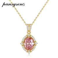 pansysen 925 sterling silver pendants necklaces for women 18k gold color created morganite charm necklace wholesale fine jewelry