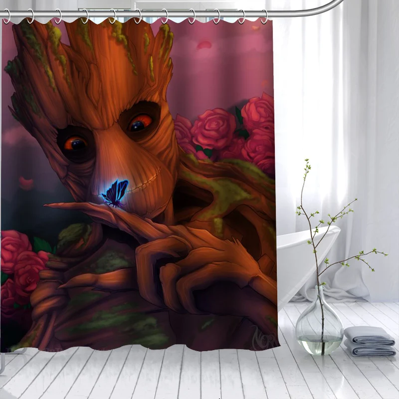 Hot Sale Baby Groot Cartoon Custom Shower Curtain 3D Waterproof Polyester Fabric Bath 12 Hooks For The Bathroom | Дом и сад