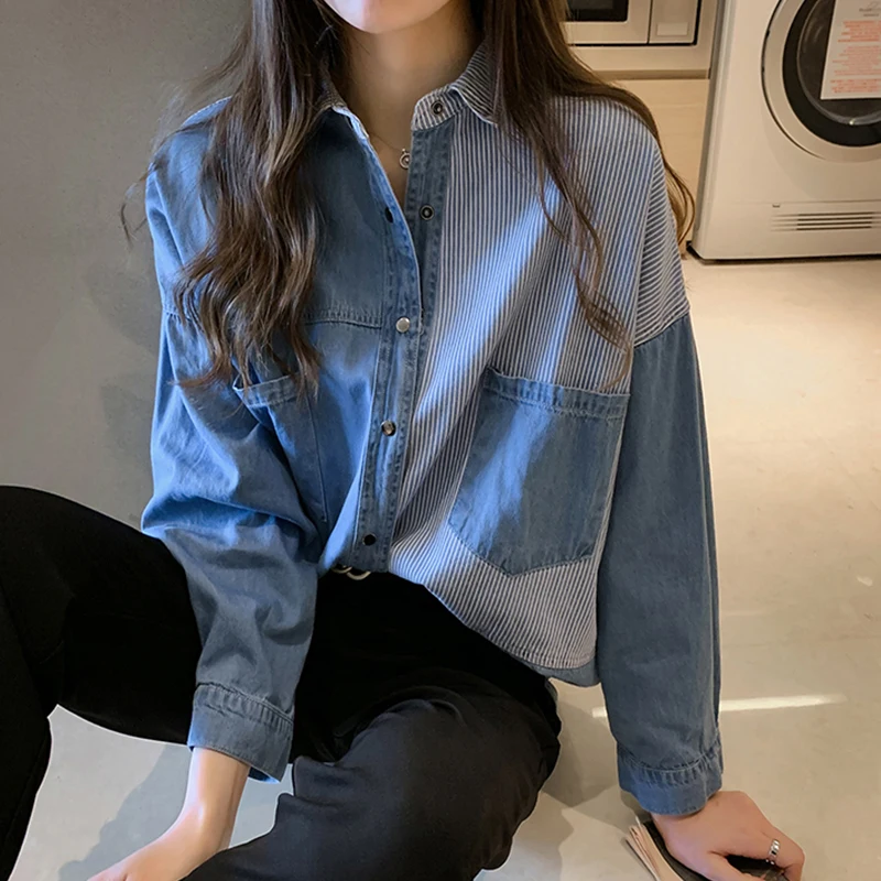 

Fashion Women Denim Shirts Wild Casual New Korean Style 2021 Autumn and Spring Ladies Shirts Long Sleeve Women Clothing