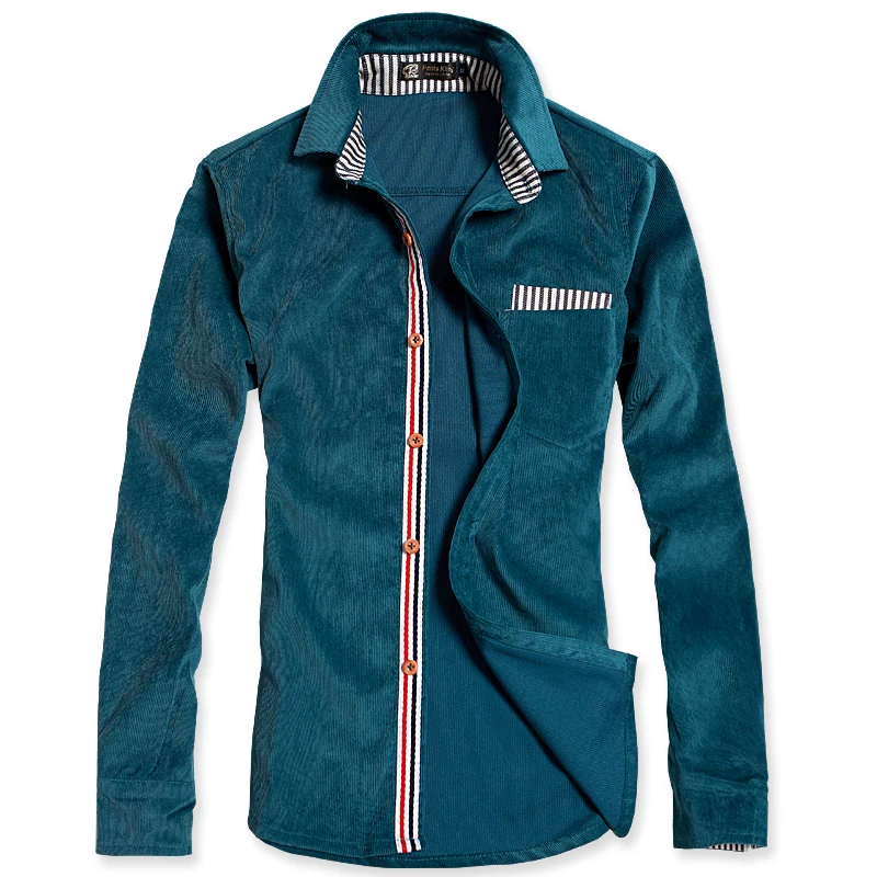 Рубашка осень новый мужской лацкане хлопок с длинными рукавами Вельветовая