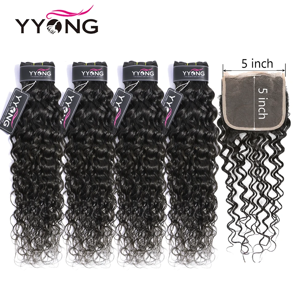 

Yyong Hair 4x4 & 5x5 Closure With Bundles Malaysian Water Wave 3/4 Bundles With Closure Remy Lace Closure With Human Hair Weaves