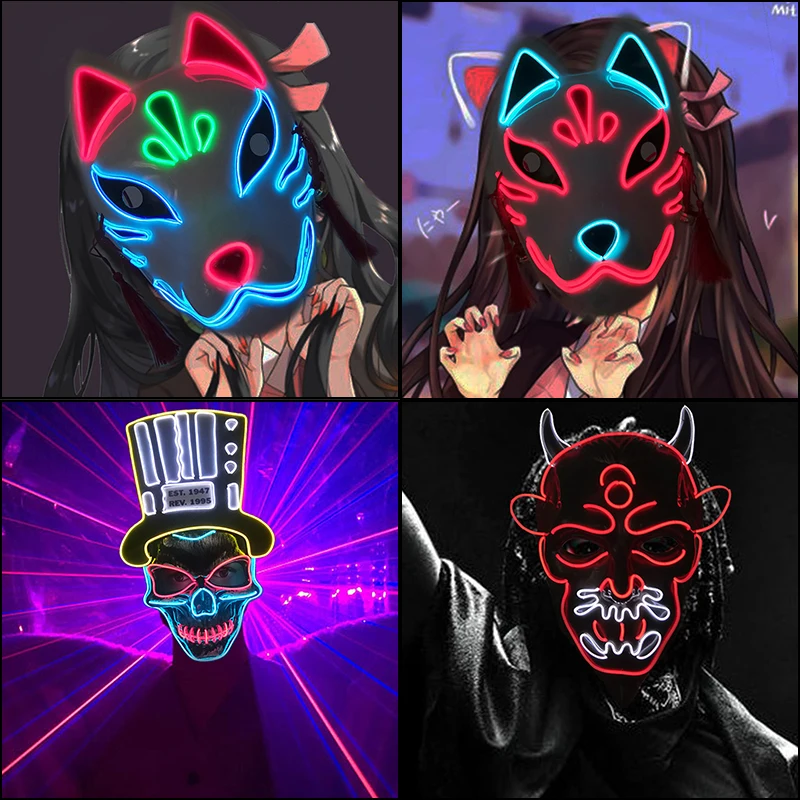 

Fashion NEW EL Neon Light Mask Masque Masquerade Masks LED Mask Halloween Party Supplies Horror Mask Glow In The Dark