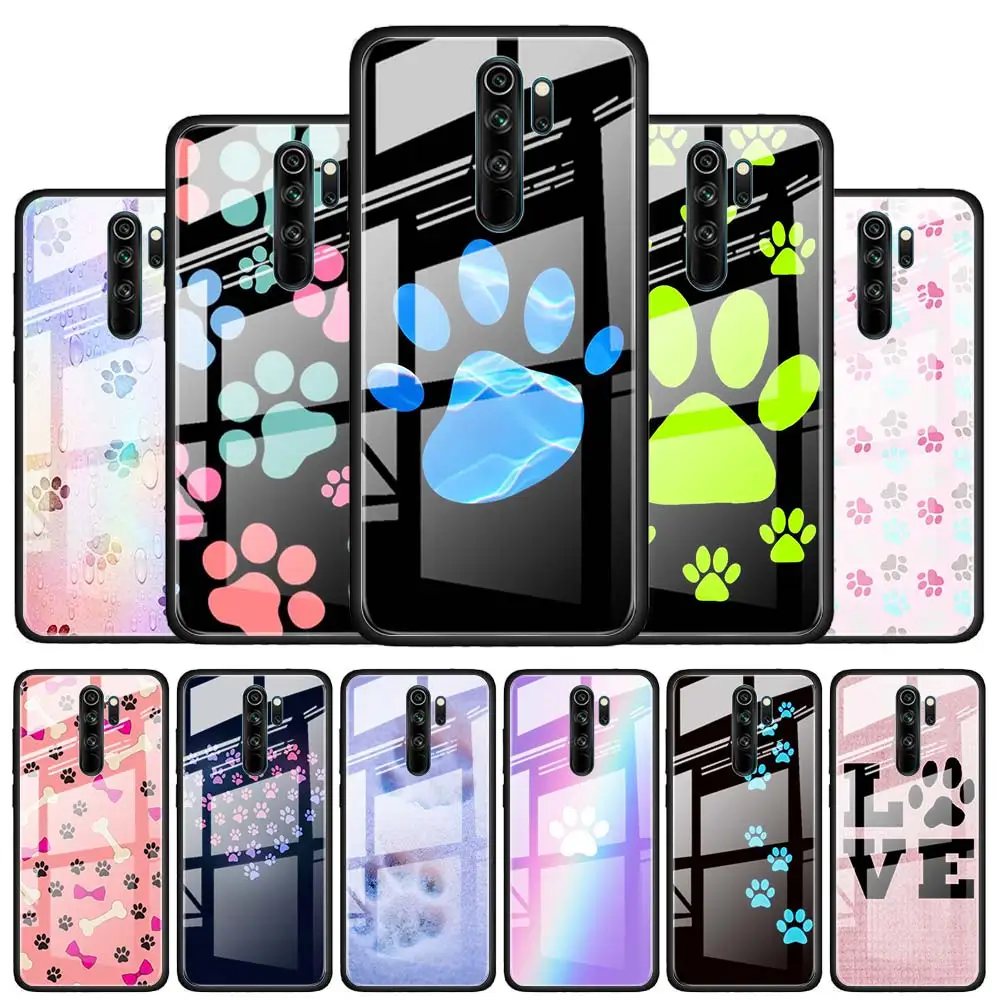 

dog foot Paw for Xiaomi Redmi K40 K30 K20 Pro Plus 9C 9A 9 8A 7 Luxury Shell Tempered Glass Phone Case Cover