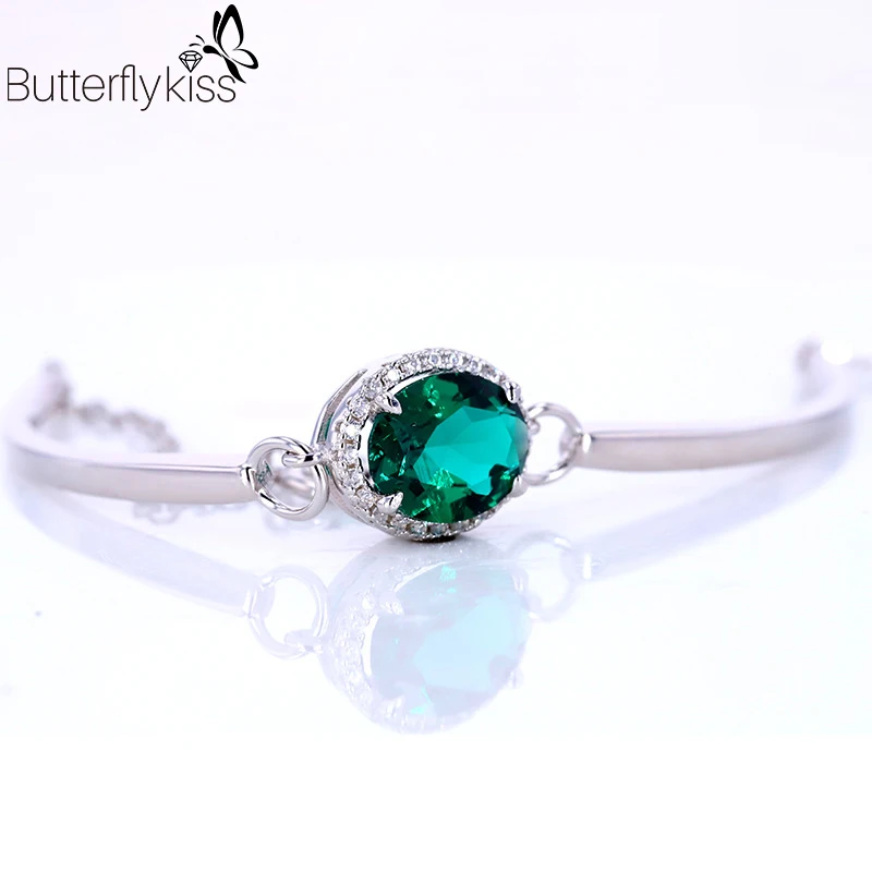 

BK Genuine Gold 585 Bracelet 18K Oval Charm Crystal Bracelets For Women Lab Grown Emerald Like Natural Emerald Women Bracelets