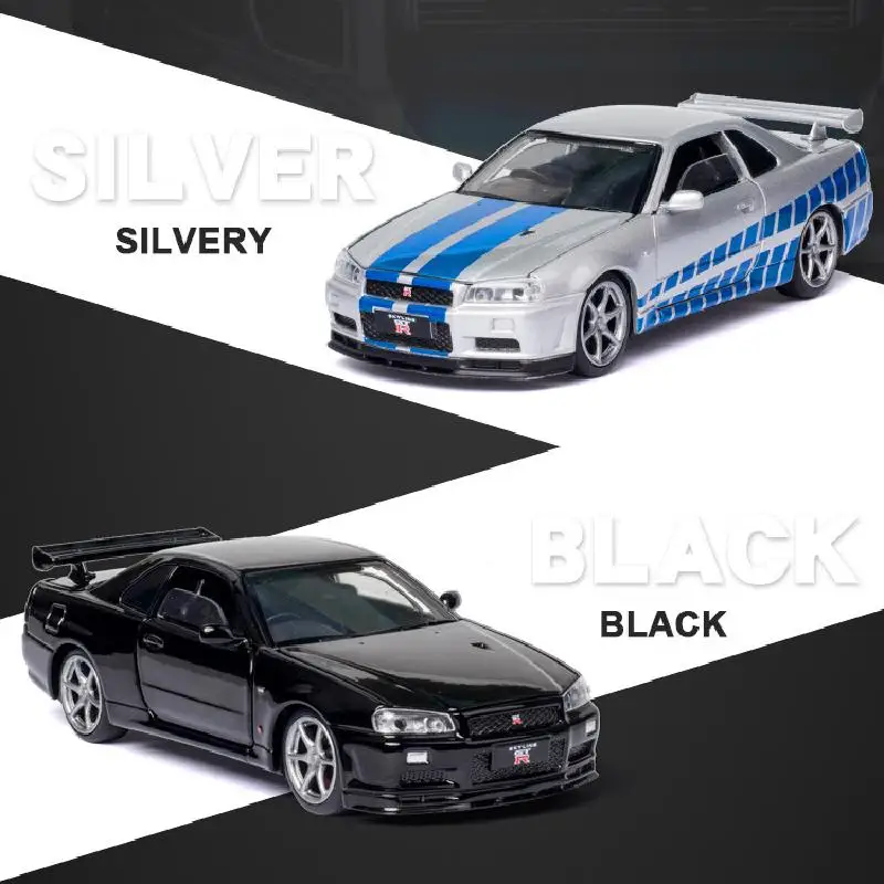 Модель литая автомобиля Nissan Skyline GTR R34 в масштабе 1:32 модель из сплава креативное