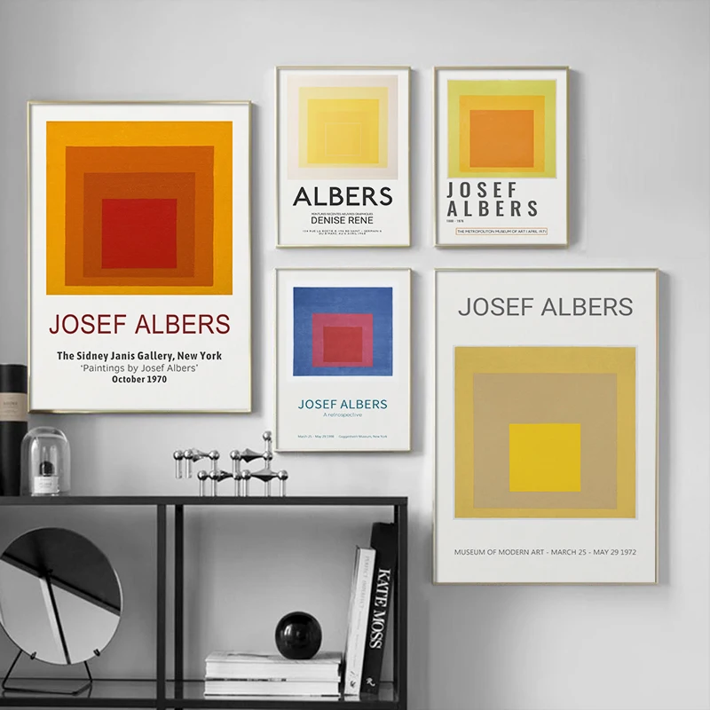 

Josef Albers Classic Vintage Exhibition Canvas Poster Abstract Color Bolck Painting Print For Gallery Living Room Wall Decor