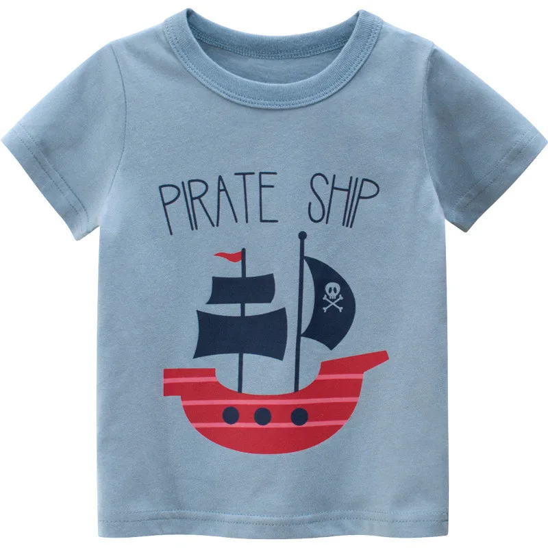 

New Cotton Baby boy clothes Short sleeve T-Shirt Children soft Breathable Cartoon Pirate Ship sport top kids fashion clothes