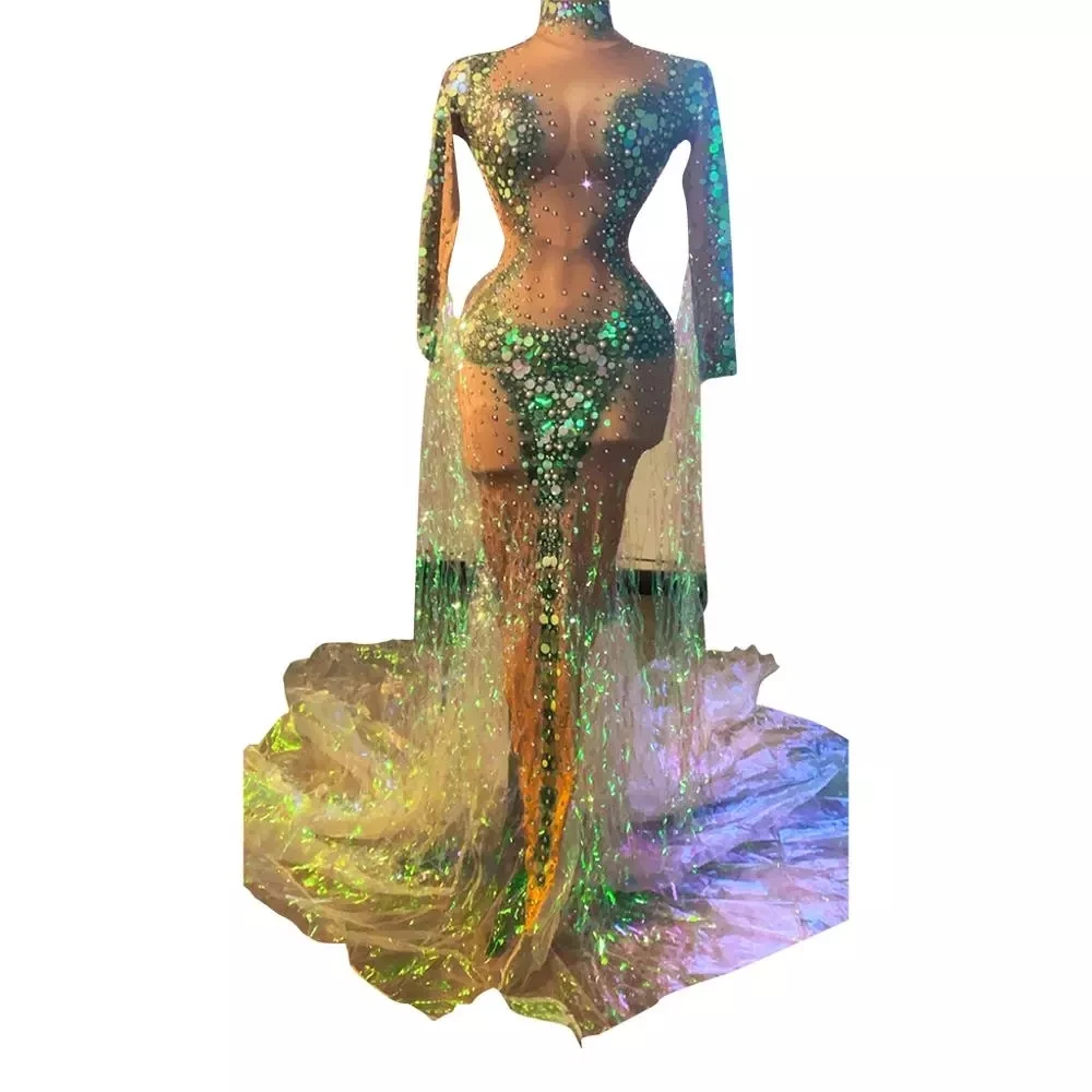 Женское вечернее платье-русалка длинное блестящее платье с жемчужинами и