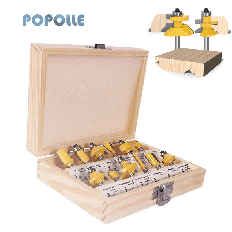 

POPOLLE Woodworking Straight Milling Cutter Wood Trimming Cutter Head Electric Engraving Machine Tungsten Steel Cutter 12pc