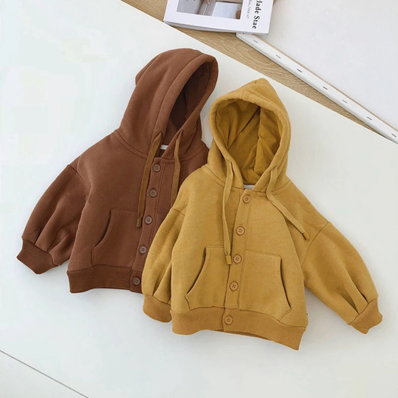 

Jacket for boy new style sanded plus velvet warm hooded sweater coat girls 1-8 years old fashion high-quality childrens clothing