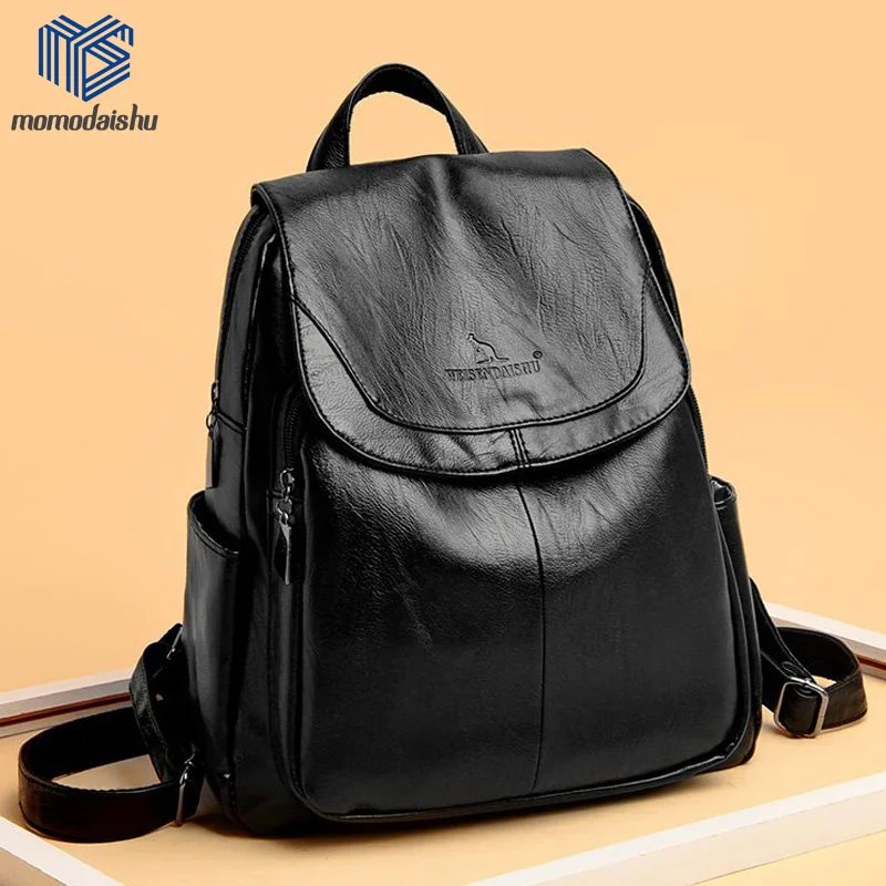 

2021 Women Soft Leather Backpacks High Quality Vintage Bagpack Sac School Bags For Girls Casual Ladies Sac A Dos Back Pack