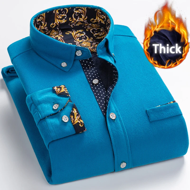 Men's Casual Printed Long Sleeve Shirt Warm And Thick Corduroy Shirt Fashion Brand Large Size Winter Shirt 2021 New Product